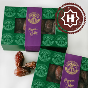 A photo of two Medjool Date Gift Boxes with the Halal symbol in the top right corner.